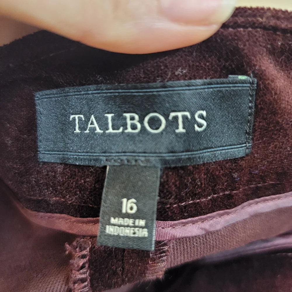 Talbots Curvy Velvet Dark Burgandy Side Zip Pants‎ Womens Plus Size 16 Office